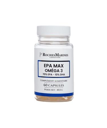 Roches Marines - EPA Max Omega 3 Dietary Supplement - 70% EPA - 10% DHA - Rich in Omega 3 EPA - Good Brain and Heart Function - Good Vision - 60 Capsules - Developed in France