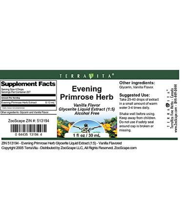 Evening Primrose Herb Glycerite Liquid Extract (1:5) - Vanilla Flavored (1 oz ZIN: 513194) - 3 Pack - Buy Online on GoSupps.com