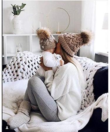 2PCS Family Matching Winter Knit Hat Set - Grey Mother & Baby Ski Cap - Buy Online on GoSupps.com