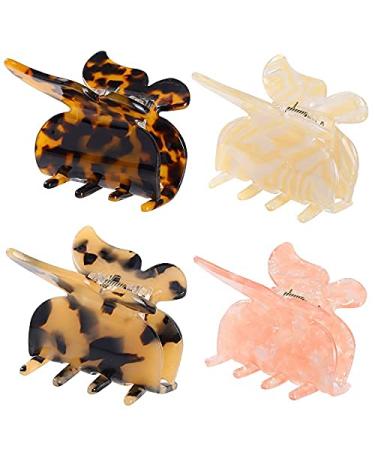 4 Pack Hair Claw Clips Stylish Cute Barrettes Tortoise Celluloid Hair Clips for Women Girls Hair Clamps pink, beige, brown, tan