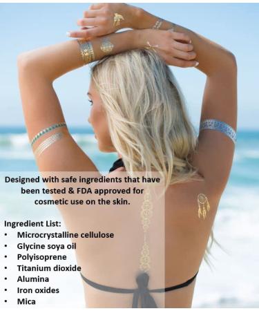 Terra Tattoos Metallic Gold Henna Temporary Tattoos - 75 Mandala & Flower Designs, Waterproof & Nontoxic for Beach Parties - Buy Online on GoSupps.com
