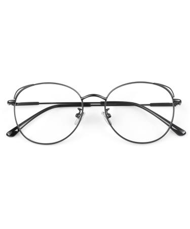 LINVO Glasses Without Prescription Women Classic Metal Frame Glasses Vintage Glasses Cat Eye Fake Glasses Black