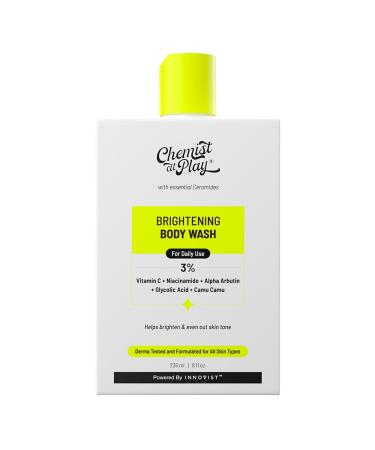 Chemist at Play Brightening Body Wash | Glowing Skin Vitamin C Bodywash | Helps to Reduce Fades Dark Spots Evens out Skin Tone | Alpha Arbutin | 30X Vitamin C with Camu Camu | For Women & Men | 236ml