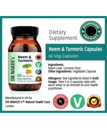 Dr. Wakde Neem & Turmeric Capsules - 60 Veg Caps, Ayurvedic Supplement, Vegan, 100% Herbal | Quantity Discounts | Same Day Dispatch - Buy Online on GoSupps.com