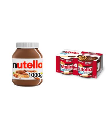 NUTELLA Hazelnut Spread with Cocoa for Breakfast Bulk 1 Kilogram Jar & NUTELLA & GO! Hazelnut And Cocoa Spread With Breadsticks Snack Packs Perfect Bulk Snacks for Kids 52 Grams Pack of 4