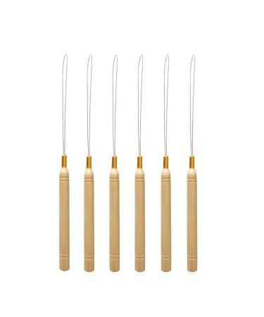 JIHUOO 6 Pieces Wooden Hair Extension Needle Threader Loop Needle for Hair Beard Jewelry