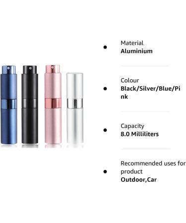 SONGQEE 8ml Travel Perfume Atomiser Refillable 4pcs Mini Refillable Perfume Bottle Aftershave Spray Bottle Upgraded Perfume Atomizer Perfume Pod and Refill Pump for Outdoor Traveling Black/Silver/Blue/Pink - Buy Online on GoSupps.com