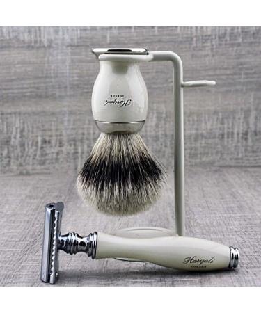 Luxury Men's Shaving Set | Top Grade Silver Tip Brush & DE Safety Razor Stand | Premium Grooming Essentials for Men - Buy Online on GoSupps.com