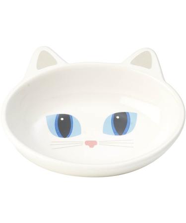 PetRageous Oval Frisky Kitty Stoneware Cat Bowl 5.5-Inch Wide and 1.5-Inch Tall Saucer with 5.3-Ounce Capacity and Dishwasher Safe is Great for Cats White
