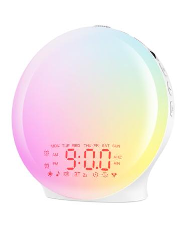 Bluetooth light alarm clock daylight alarm clock wake up light with sunrise sunset simulation 17 color light 22 sleeping noises snooze two alarms FM radio for heavy sleepers & children - Buy Online on GoSupps.com