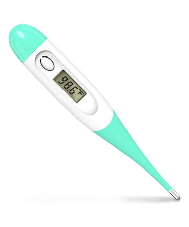 Digital Thermometer, Clinical Fever Medical Thermometer for Oral, Underarm and Rectal Use Fast Body Thermometer Test with Fever Alarm for Baby, Children, Adult and Pet Green&white