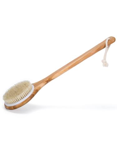 Minalo Best Bath Dry Body Brush -Natural Boar Bristles Shower Back Scrubber With Long Handle for Cellulite  Exfoliation  Detox