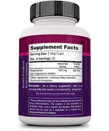Mag Citrate 330mg 60 Veg Capsules | Heart, Muscle & Nerve Support - Buy Online on GoSupps.com