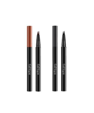 2024 New Magic Eyebrow Pencil with 4 Fork Tip Upgraded 3D Waterproof Microblading Eyebrow Pen Microblade Precise Eyebrow Contouring Pen Long-Lasting Natural Eye Brow Pencils for Women (Black+Brown)
