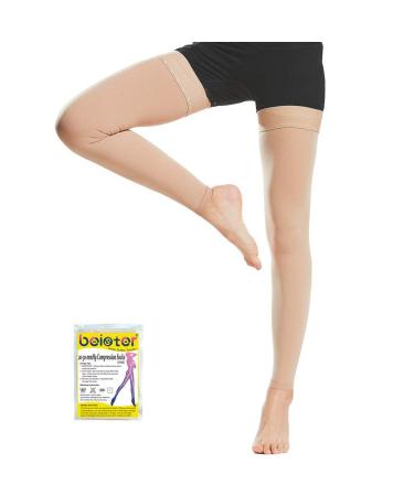 Beister medical compression stockings women & men's thigh support stockings high footless compression stocks firm 20-30 mmHg graded support for varicose veins edema flight beige XL