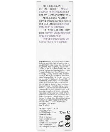 EUBOS COOL & CLEAR Anti-Redness CC Cream SPF 50 - 30ml | Soothing UV Protection for Sensitive Skin - Buy Online on GoSupps.com