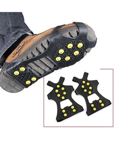 Leebei 2Pcs Non-Slip Shoe Cover,Ice Snow Grippers,Over Shoe Boot Traction Cleat Rubber Spikes Mountaineering Non-Slip Shoe Cover 10-Stud Slip-on Stretch Footwear (Large (Shoes Size:W 10-13/M 8-11))