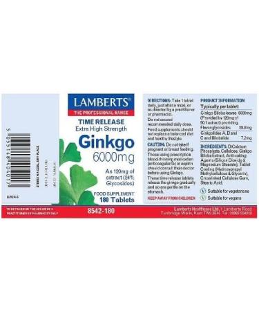 Lamberts Ginkgo 6000mg 180's - Buy Online on GoSupps.com