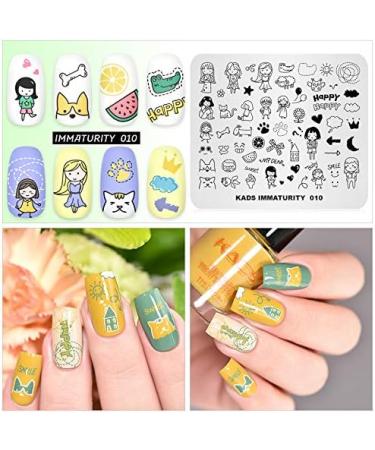 KADS Nail Stamping Plate - Childlike Series Cute Dog Flower & Ice Cream Nail Art Template (IM010) - DIY Nail Stencil for Creative Designs - Buy Online on GoSupps.com