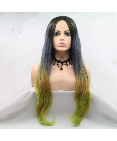 SHIYID Long Natural Straight Synthetic Lace Front Wig for Women - Black to Green Gray Heat Resistant Fiber Hair - Buy Online on GoSupps.com