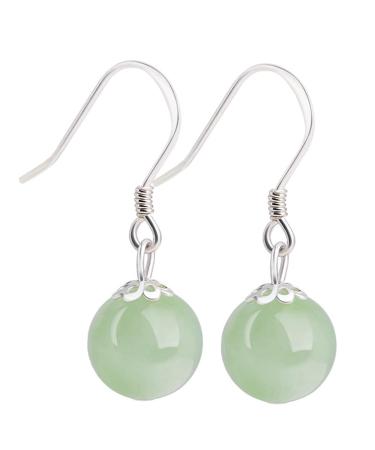 Earrings Drop Earrings Vintage Sterling Silver Jade Drop Earrings for Women Genuine Natural Round Green Jadeite Dangle Earring Chinese Healing Stone Jewelry