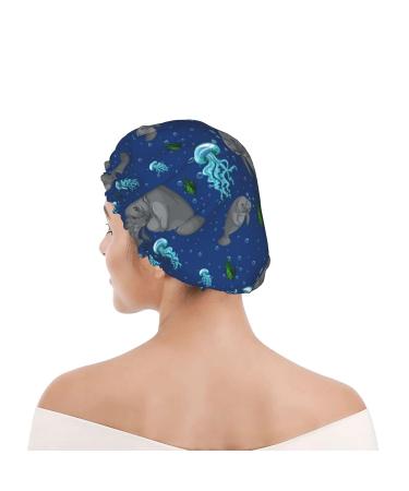 Manatee Printed Shower Cap | Waterproof Bath Cap for Women, Men, Boys & Girls | Reusable Spa Salon Cap - Buy Online on GoSupps.com