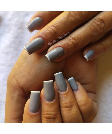 Vatocu Square Glossy False Nails Medium French Fake Nails Grey Ballerina Artificial Nails Press on Nails