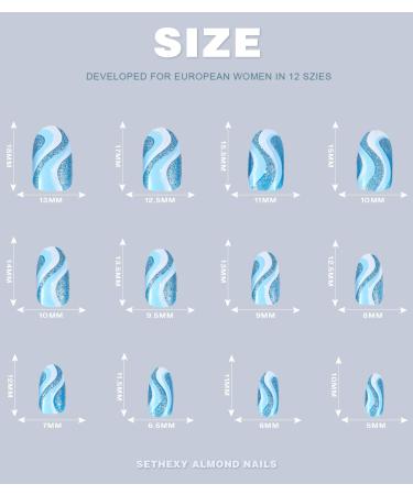 Sethexy Glitter Almond False Nails - 24 Pcs Swirl Press-On Nails for Women & Girls | Blue Hawaii Acrylic Stick-On Nails - Buy Online on GoSupps.com