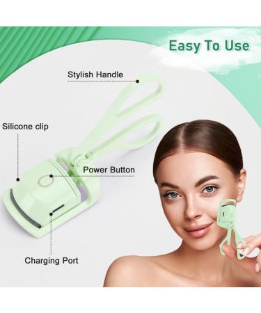 Buy Electric Eyelash Curler - Heated Dual Modes Silicone USB Charging - Long-Lasting Natural Curls for All Eye Types (Green) - International Shipping Available - Buy Online on GoSupps.com