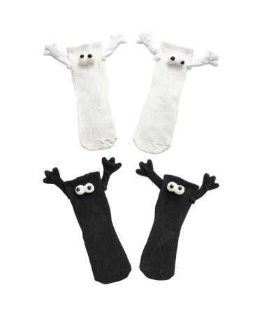 Magnetic Suction 3D Doll Couple Socks Funny Crazy Novelty Socks for Women Men Casual Cute Couple Holding Hands Socks One Size White+black