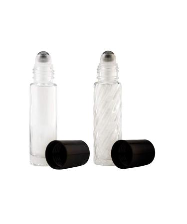 GreenHealth - 2 Roll-on Refillable Glass Perfume Bottle Purse or Travel Size. "Plain & Swirl" 1/3oz .33 Fl. oz. 10ml.