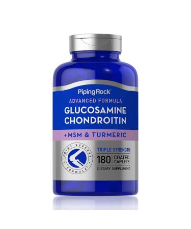 Piping Rock Glucosamine Chondroitin MSM Turmeric | 180 Caplets | Triple Strength | Advanced Supplement | Non-GMO Gluten Free