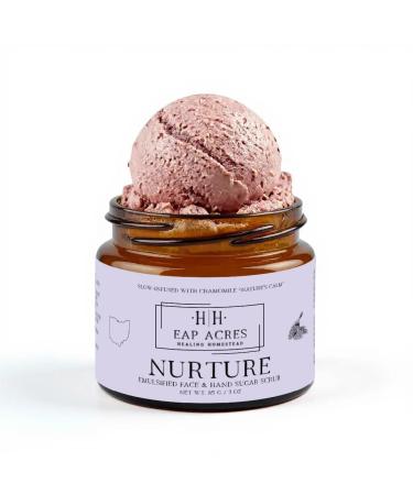 Emulsified Face Sugar Scrub, Organic squalane oil/Castor oil: infused Chamomile, Kokum Butter, Purple Clay, Colloidal Oatmeal, Manuka Honey-Gentle exfoliant: Dry/Sensitive/Acne-Prone (NURTURE) NUTURE