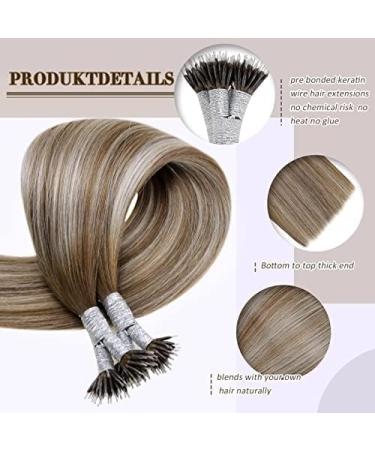 Nano Human Hair Extensions Balayage Nano Tip Hair Extensions Blonde Hair Extensions Invisible 50g 1g/s 18Inch 6/60/6 - Buy Online on GoSupps.com