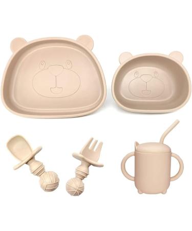 BPA-Free Baby Weaning Set | 5-Piece Silicone Feeding Set for Easy Clean & Non-Slip Toddler Tableware in Beige - Buy Online on GoSupps.com