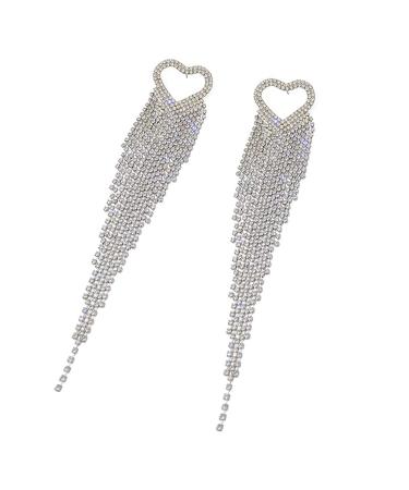Boho Statement Heart Rhinestone Earrings - Long Dangle Bridal Jewelry for Women & Girls - Buy Online on GoSupps.com