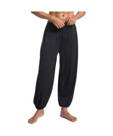 FYOURH Black Yoga Pants Men - Yoga Pants for Men Loose Fit - Harem Pants for Men - Baggy Pants for Men Elastic Waist Black Medium
