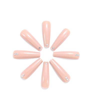 Brishow Long Khaki Press-On Nails with Rhinestones | 24 Ballerina Acrylic Artificial Nails for Women & Girls - Buy Online on GoSupps.com