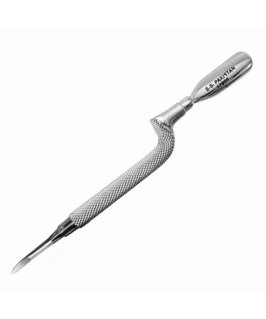 1pc Comfort Hold Easy Grip Ergonomically Angled Curved Cuticle Pusher Tool Heavy Duty 5 Double Ended Pusher & Cleaner - Premium Pakistan Stainless Steel