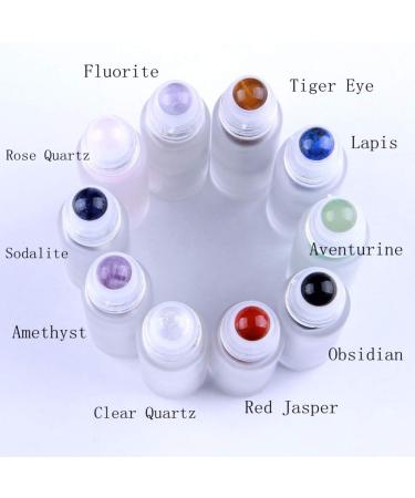 10 Pack 10ml Gemstone Roller Bottles with Healing Crystal Chips - Clear Glass Roll on Bottle for Essential Oils - Silver Lid - Natural Crystal Stones Roller Balls - Buy Online on GoSupps.com
