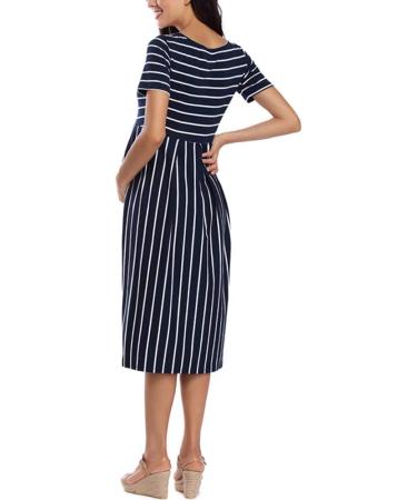 Love2Mi Womens Short-Sleeve Maternity Dress XL Navy White Stripe | Casual A-Line Midi Pregnant Dress - Buy Online on GoSupps.com