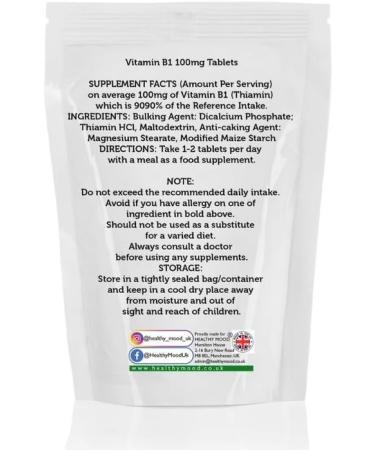 Vitamin B1 THIAMINE 100mg 120 Veg Tablets - LetterBox Friendly UK Fast Delivery - Buy Online on GoSupps.com