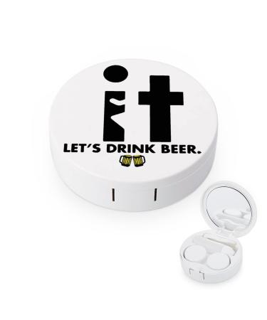 Fck It Drink Beer Round Case For Contact Lens Kit Storage Box with Mirror Printed