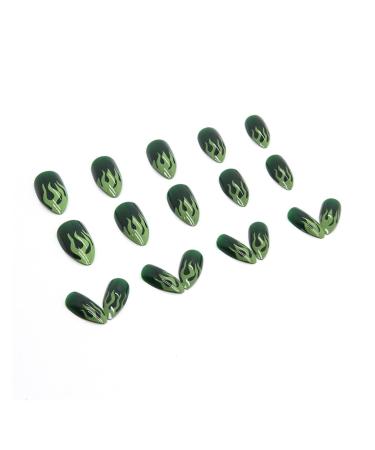 Nail art patches beautiful and fashionable nail patches finger decorations cosmetics and decorative supplies green flame almond nails simple and fashionable European and American finished fake n R788 Green Flame