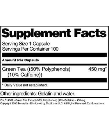 Green Tea Extract (50% Polyphenols) (10% Caffeine) - 450 mg (100 Capsules ZIN: 514387) - 3 Pack - Buy Online on GoSupps.com