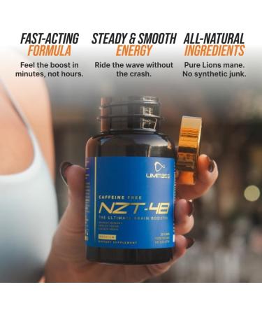 NZT-48 Premium Brain Booster - Lions Mane Nootropic Supplement for Memory & Focus - Caffeine Free Phosphatidylserine - 30 Capsules - Buy Online on GoSupps.com
