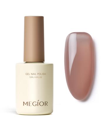 MEGIOR Jelly Brown Gel Nail Polish 15ML Dusty Rose Gel Polish 1PC Nail Polish Gel Soak Off UV Gel Polish Translucent Color Neutral Gel Polish for Nail Art Manicure DIY at Home