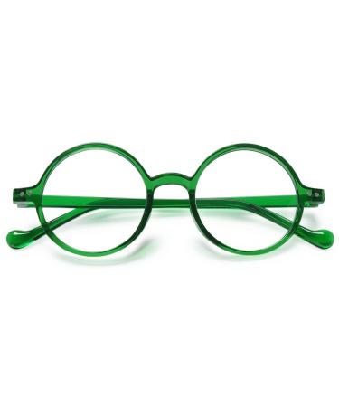 Koosufa round reading glasses Blue light filter women men Tr90 light retro nerd glasses reading aid visual aid full -rim glasses anti fatigue glasses with strength 0.0 1.5 2.0 2.5 3.5 4.0 transparent green 4.0 x
