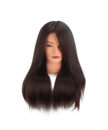 18 Inch 100% Human Hair Styling Head - Brown & Black Hairdressing Model for Long Hairstyles - Buy Online on GoSupps.com