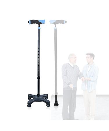 Lightweight Adjustable Quad Cane Blue Walking Stick with The LED Light Balancing Mobility Aid for Men Women Seniors Comfortable Handle Star of Light